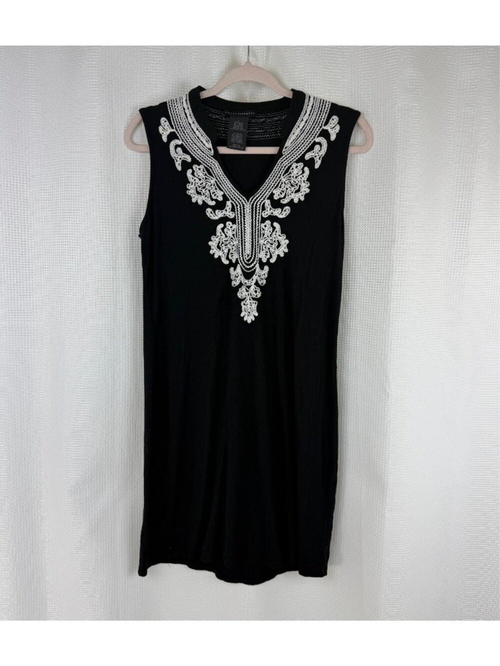 Grace Elements Womens Dress Large Black White Embroidered Sleeveless V-Neck